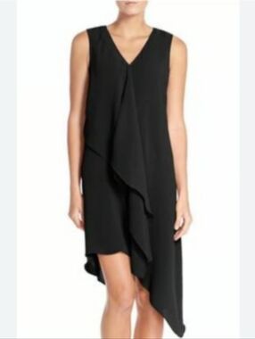 White House Black Market Black Sleeveless Asymmetric Midi Dress